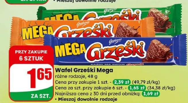 Wafel Grześki Mega różne rodzaje