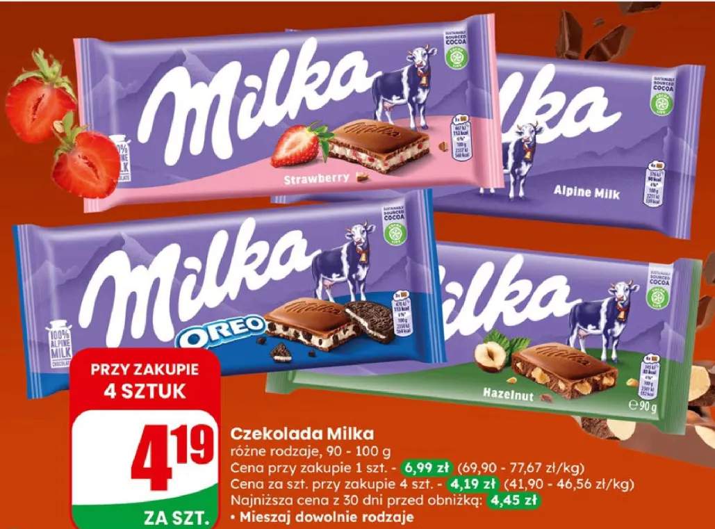 Czekolada różne rodzaje Strawberry, Alpine Milk, Oreo, Hazelnut