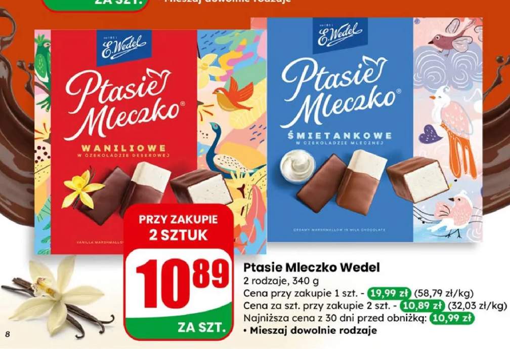 Ptasie Mleczko 2 rodzaje waniliowe, śmietankowe