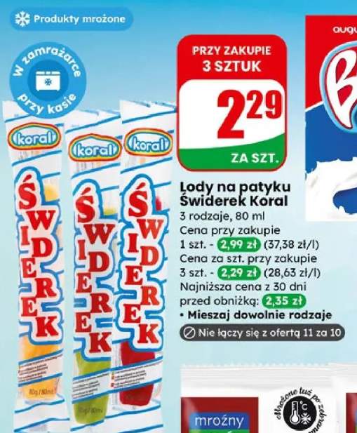 Lody na patyku Świderek różne rodzaje