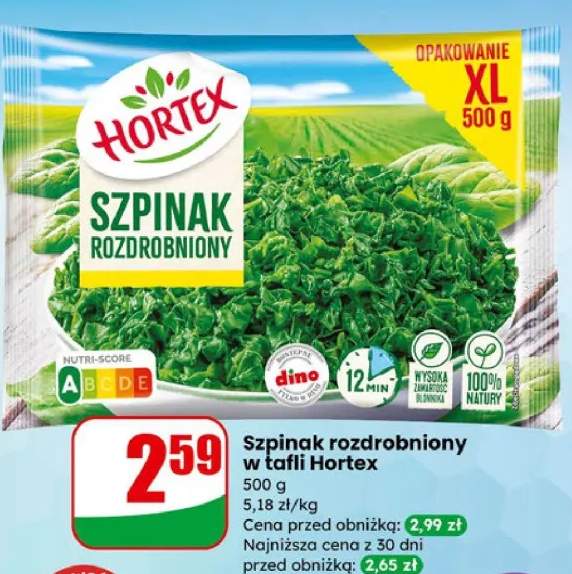 Szpinak rozdrobniony w tafli