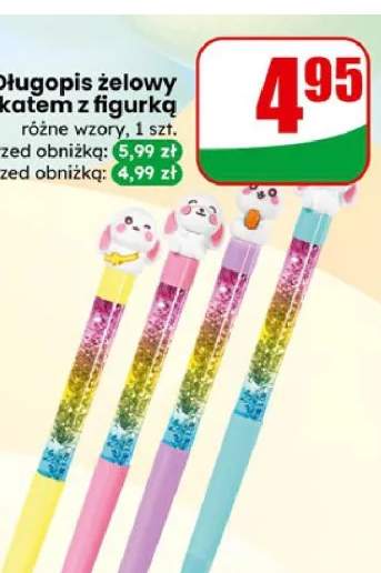 Długopis żelowy z płynnym brokatem z figurką różne wzory