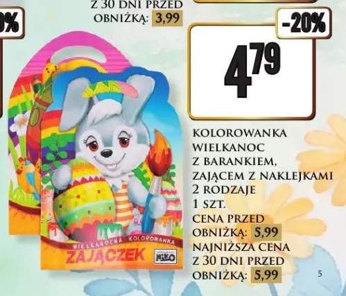 Kolorowanka Wielkanoc z barankiem, zającem z naklejkami 2 rodzaje