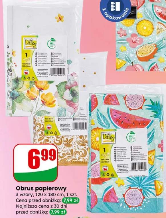 Obrus papierowy 3 wzory 120 x 180 cm