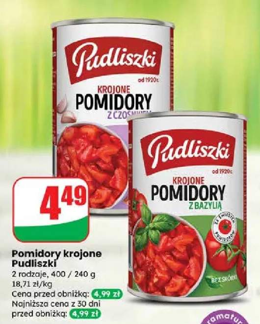 Pomidory krojone z czosnkiem/z bazylią