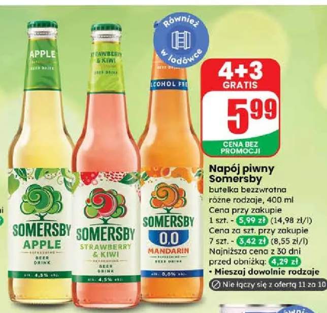 Napój piwny Somersby butelka bezzwrotna różne rodzaje