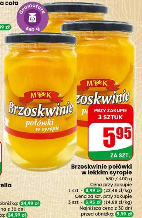 Brzoskwinie połówki w lekkim syropie