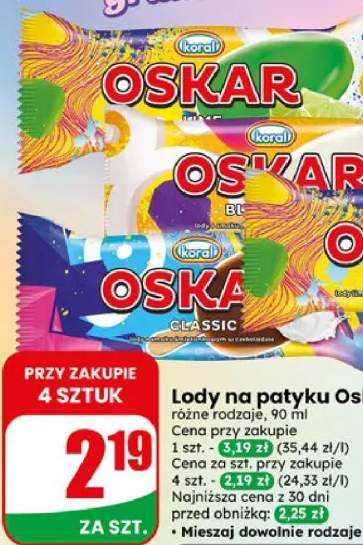 Lody na patyku Oskar różne rodzaje