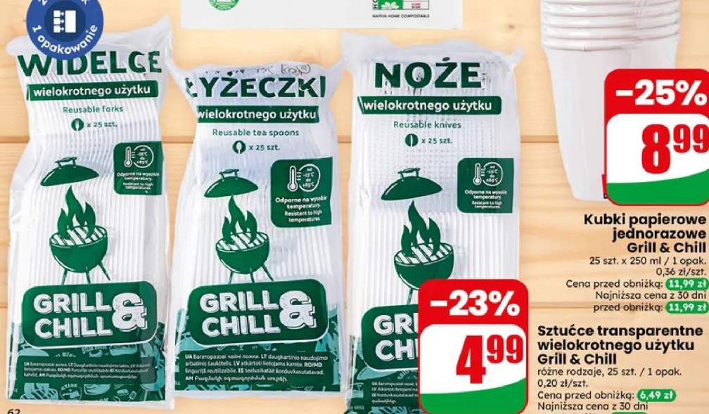 Sztućce transparentne wielokrotnego użytku Grill & Chill 25szt.