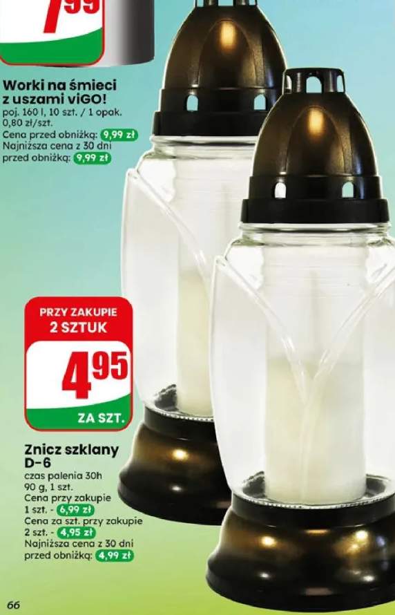 Znicz szklany D-6 czas palenia 30h 90g 1szt.