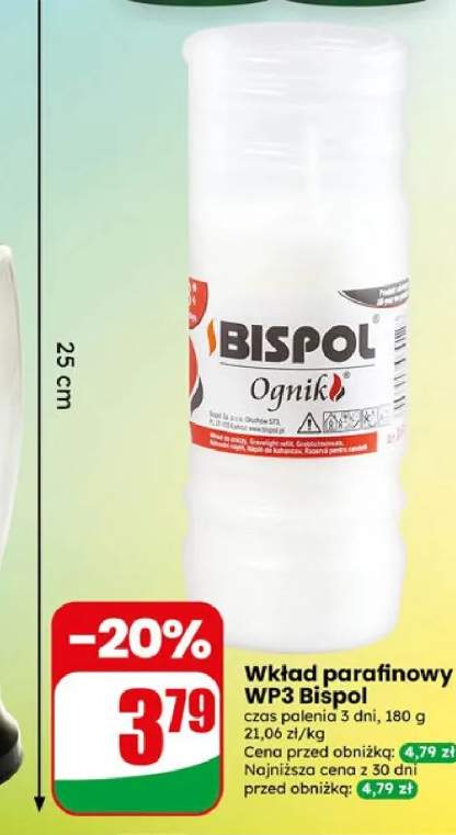 Wkład parafinowy WP3 Bispol czas palenia 3 dni 180g