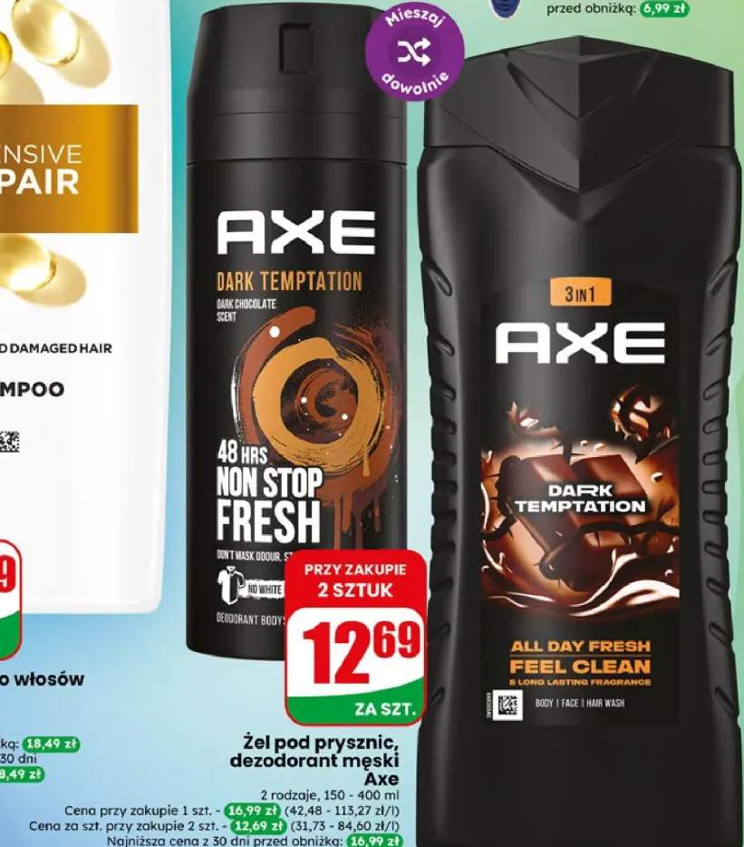 Żel pod prysznic, dezodorant męski Axe 2 rodzaje