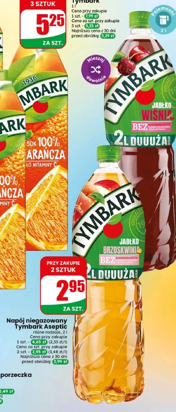 Napój niegazowany Tymbark Aseptic jabłko brzoskwinia