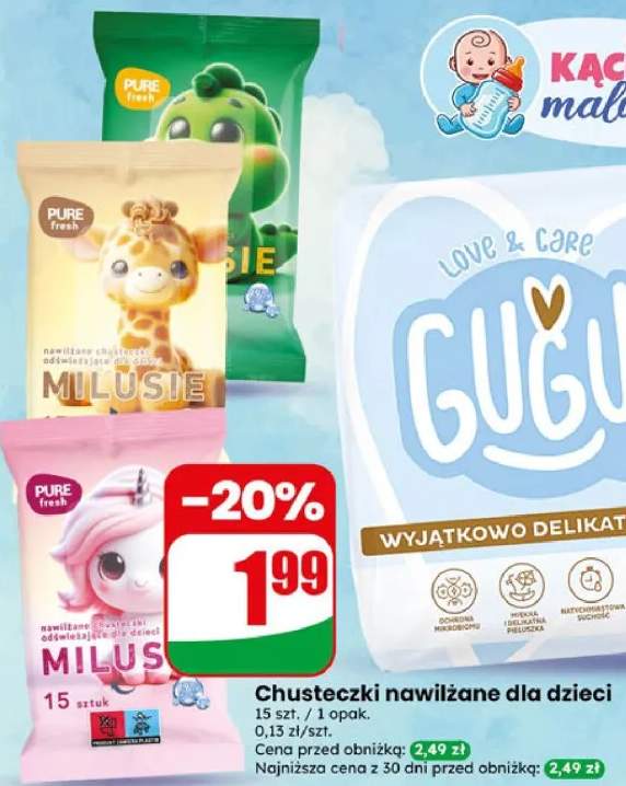 Chusteczki nawilżane dla dzieci Milusie Pure Fresh