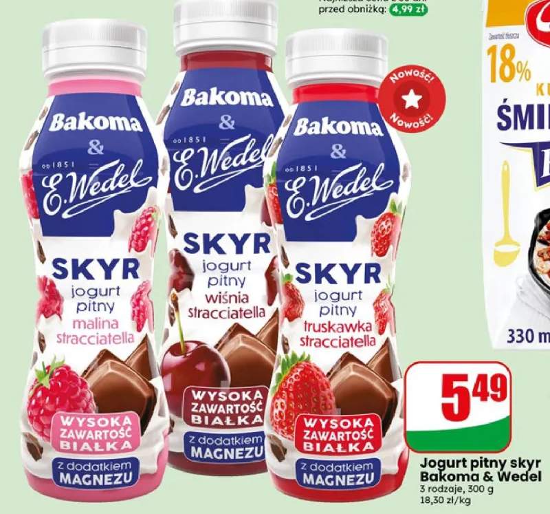 Jogurt pitny skyr wiśnia stracciatella Bakoma & E.Wedel