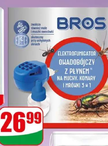 Elektrofumigator owadobójczy z płynem 3w1 na muchy komary i mrówki Bros