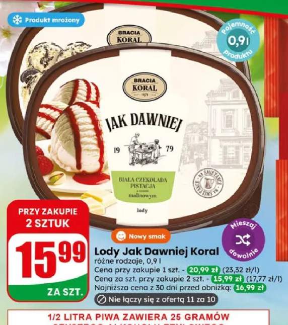 Lody Jak Dawniej Bracia Koral biała czekolada pistacja z sosem malinowym