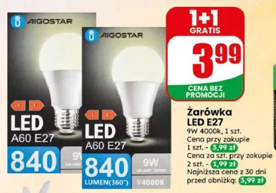 Żarówka LED E27 Aigostar A60 9W 4000k