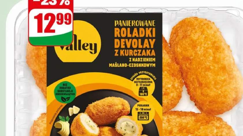 Roladki Devolay z kurczaka z nadzieniem maślano-czosnkowym panierowane Valley