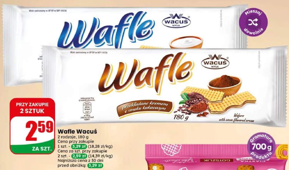 Wafle Wacuś o smaku kakaowym