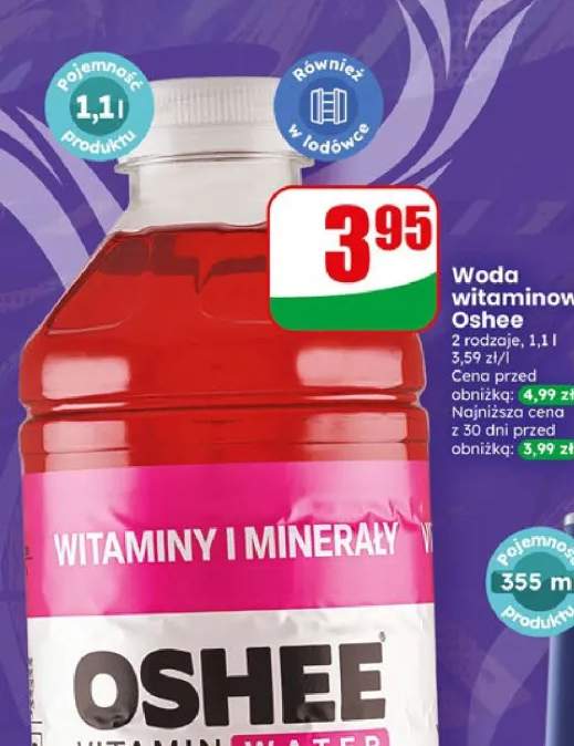 Woda witaminowa Oshee smak czerwonych winogron dragonfruit