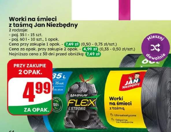 Worki na śmieci z taśmą Jan Niezbędny 35l