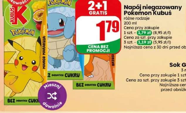 Napój niegazowany Kubuś Pokemon Mango Marakuja