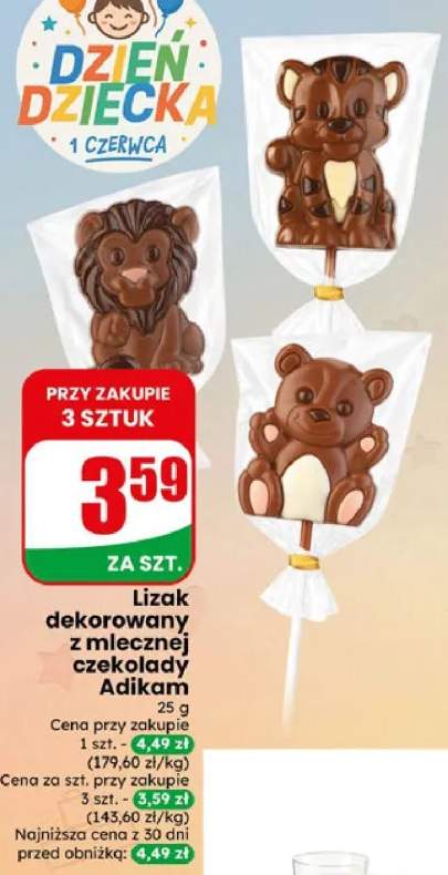 Lizak dekorowany z mlecznej czekolady Adikam