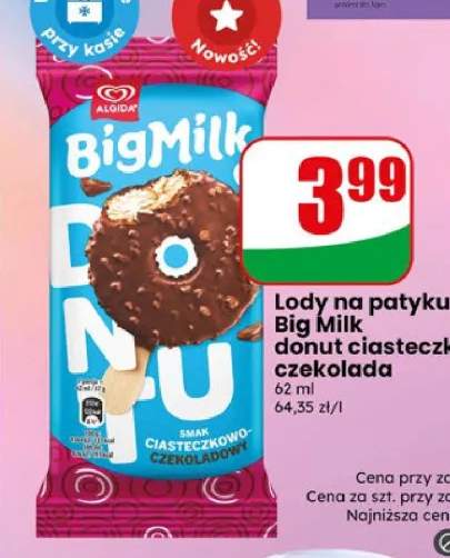 Lody na patyku Big Milk donut ciasteczko czekolada