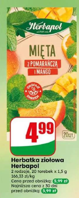 Herbatka ziołowa Mięta z pomarańczą i mango Herbapol