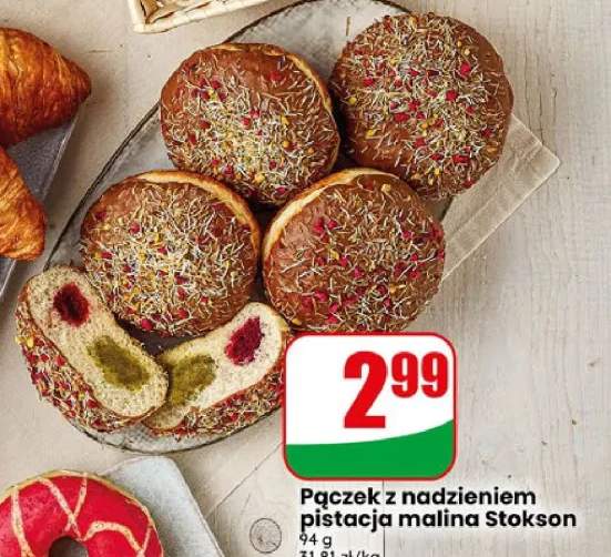 Pączek z nadzieniem pistacja malina Stokson