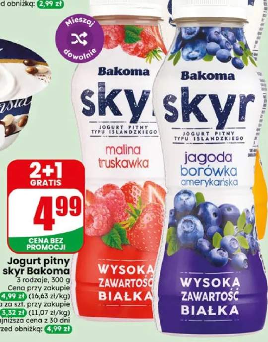 Jogurt pitny skyr Bakoma malina truskawka