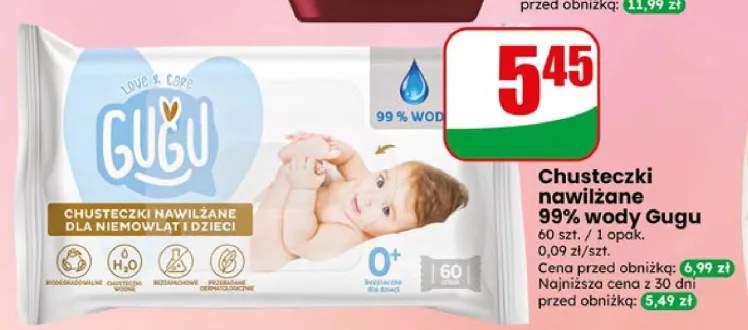 Chusteczki nawilżane 99% wody Gugu