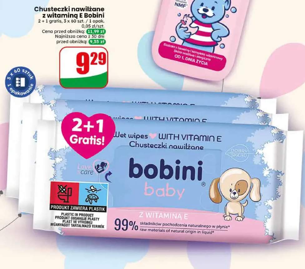 Chusteczki nawilżane z witaminą E Bobini baby 3-pak