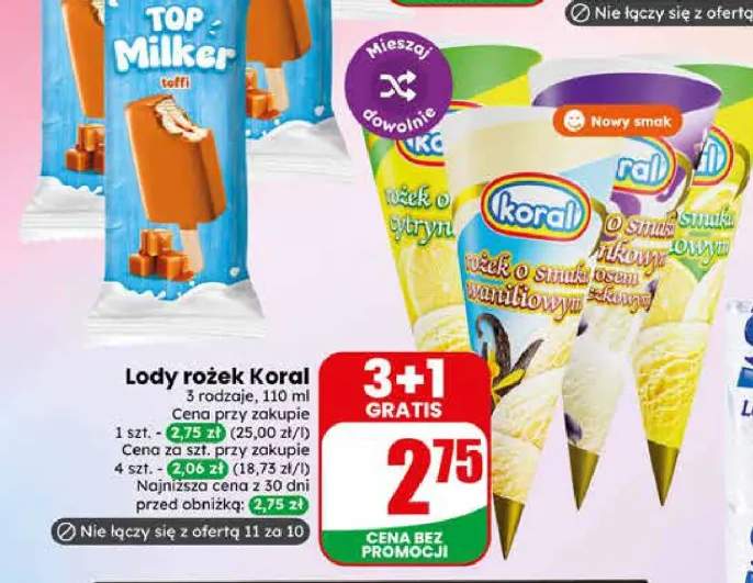 Lody rożek Koral o smaku cytrynowym