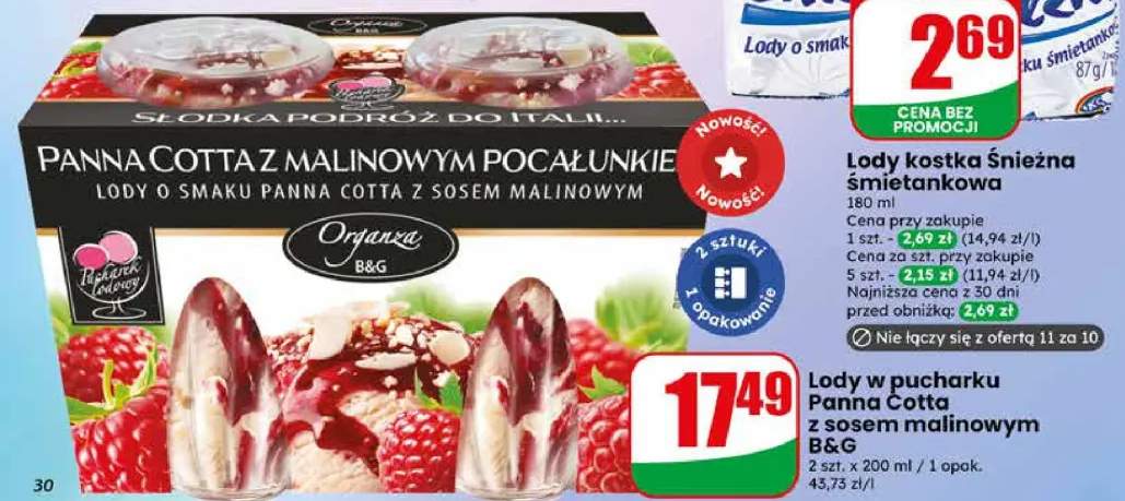 Lody w pucharku Panna Cotta z sosem malinowym B&G 2-pak 200 ml