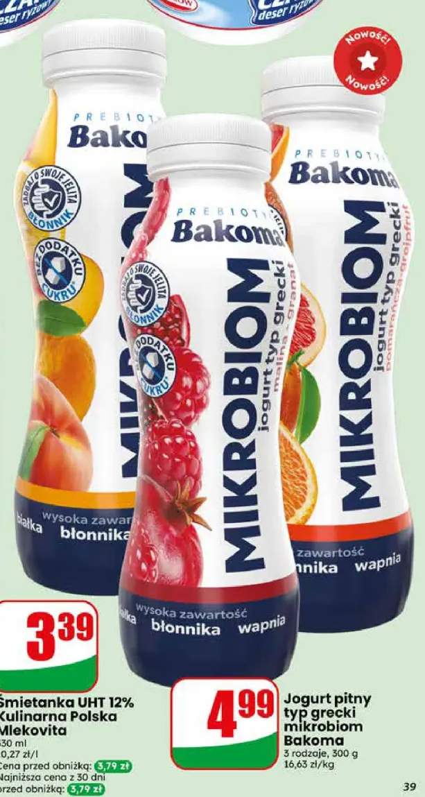 Jogurt pitny typ grecki Mikrobiom Bakoma malina-granat