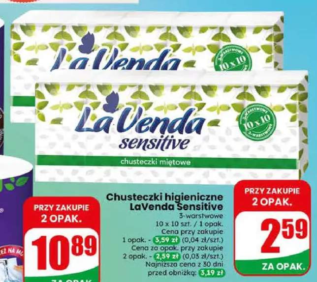 Chusteczki higieniczne LaVenda Sensitive miętowe 10-pak