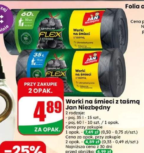 Worki na śmieci z taśmą Jan Niezbędny 60 l