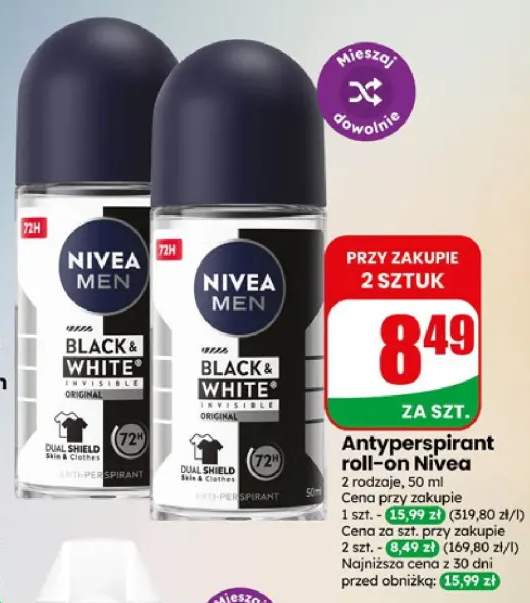 Antyperspirant roll-on Nivea Men Black & White Invisible Original