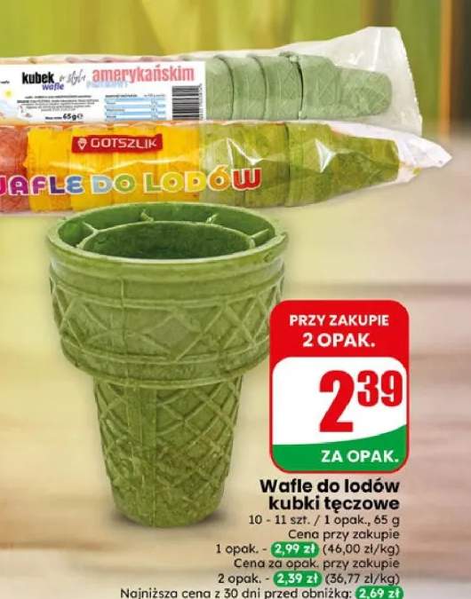 Wafle do lodów kubki tęczowe Gotszlik