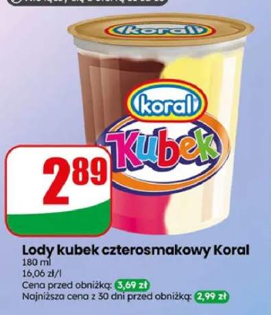 Lody kubek czterosmakowy Koral