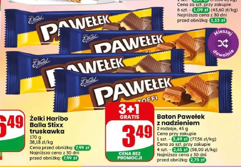 Baton Pawełek z nadzieniem Toffi E.Wedel +1 wariant