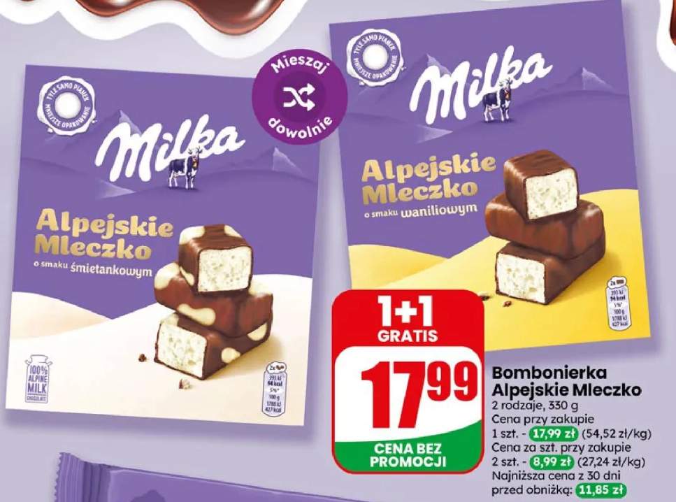 Bombonierka Alpejskie Mleczko o smaku śmietankowym Milka +1 wariant