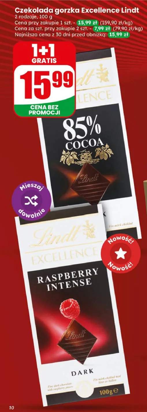 Czekolada gorzka Lindt Excellence Raspberry Intense +1 wariant