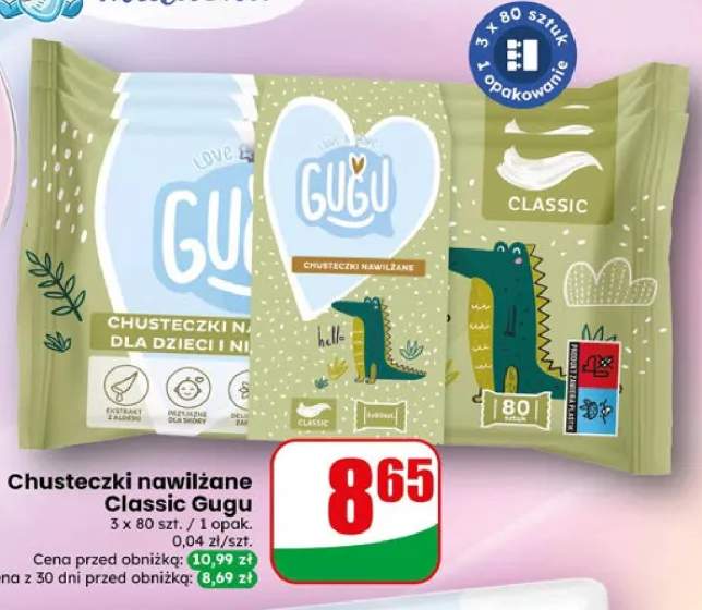 Chusteczki nawilżane Classic Gugu 3-pak