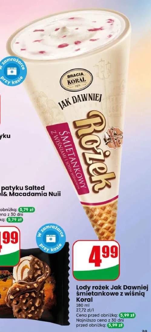 Lody rożek Bracia Koral Jak Dawniej śmietankowe z wiśnią