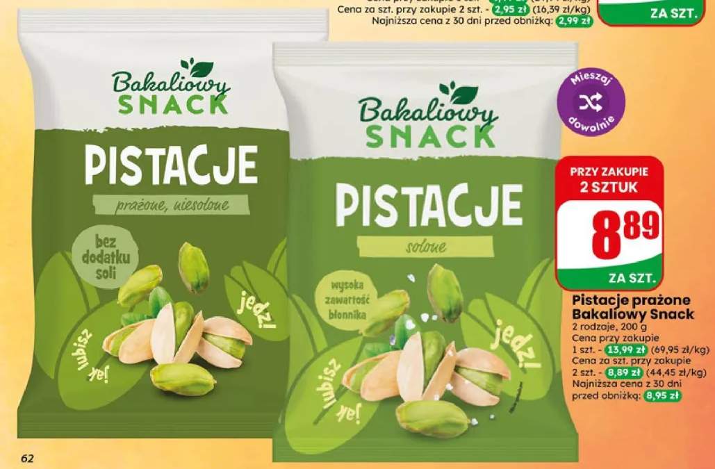 Pistacje prażone niesolone Bakaliowy Snack +1 wariant