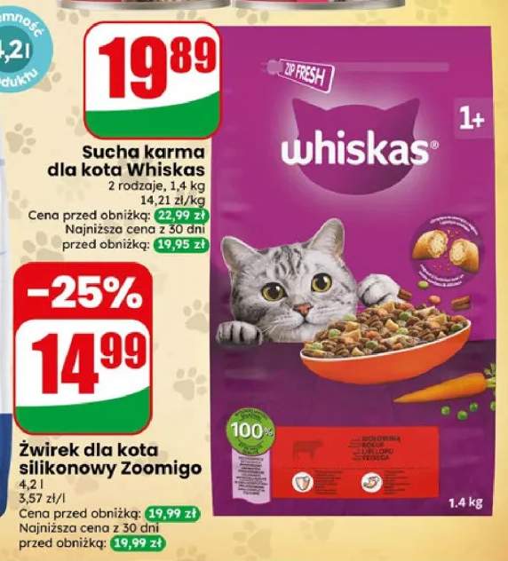 Sucha karma dla kota Whiskas z wołowiną +1 wariant