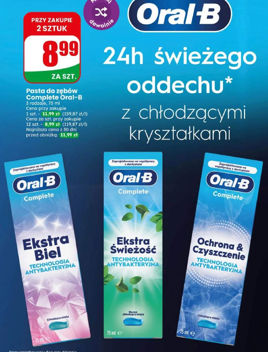 Pasta do zębów Oral-B Complete Ekstra Biel +2 warianty